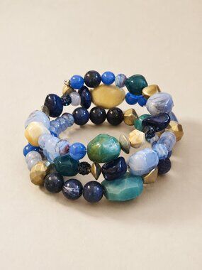 Vintage Deadstock Multicolor Stacked Stone Beaded Bracelet Earth Tone Boho